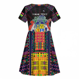 Personalized Mauritius Roots Kid Short Sleeve Dress African Pride in Fingerprint and Tribal Colors