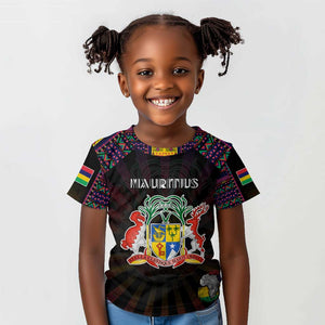 Personalized Mauritius Roots Kid T shirt African Pride in Fingerprint and Tribal Colors