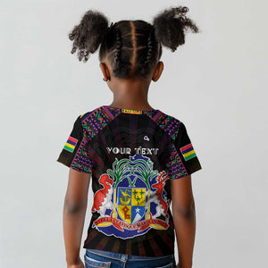 Personalized Mauritius Roots Kid T shirt African Pride in Fingerprint and Tribal Colors