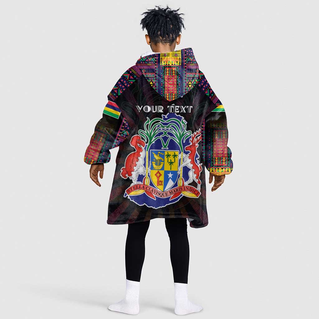 Personalized Mauritius Roots Kid Wearable Blanket Hoodie African Pride in Fingerprint and Tribal Colors
