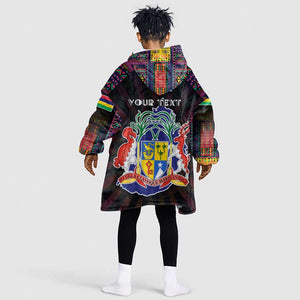 Personalized Mauritius Roots Kid Wearable Blanket Hoodie African Pride in Fingerprint and Tribal Colors