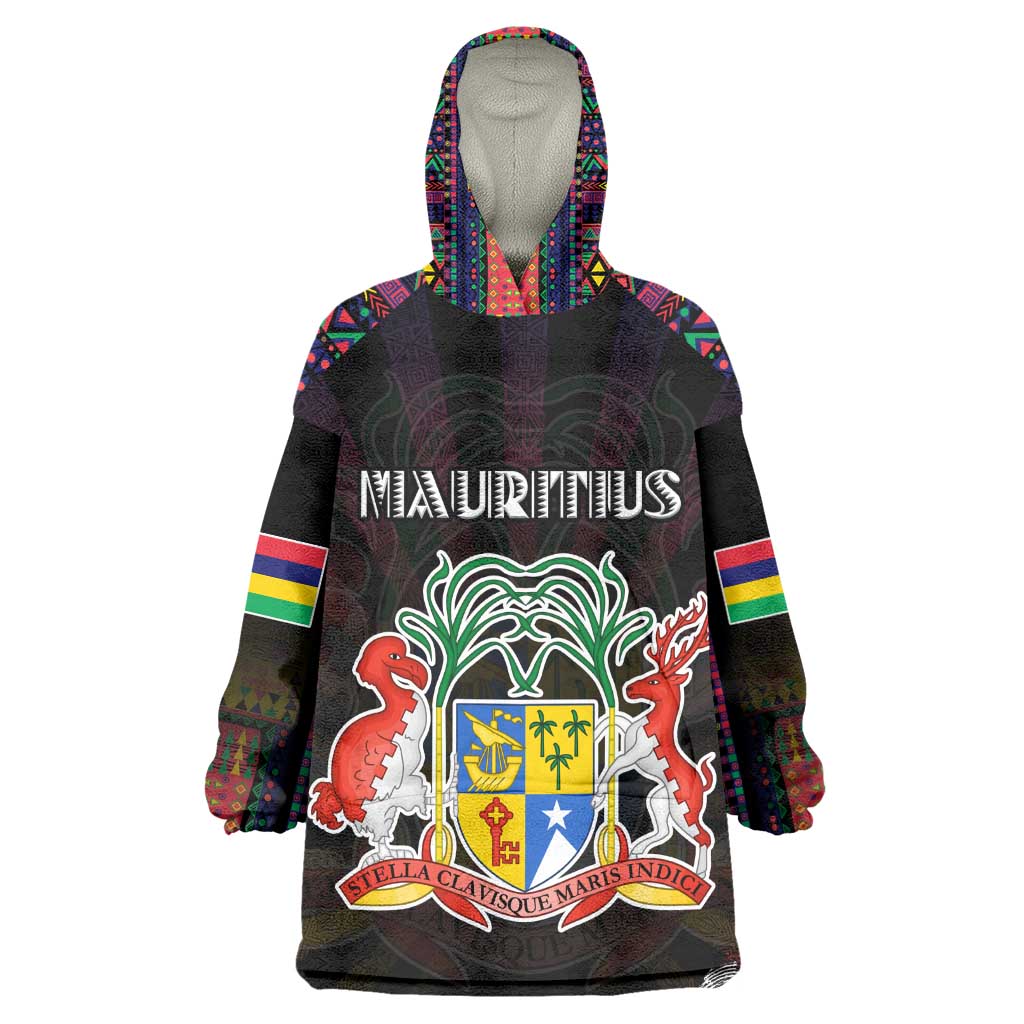 Personalized Mauritius Roots Kid Wearable Blanket Hoodie African Pride in Fingerprint and Tribal Colors