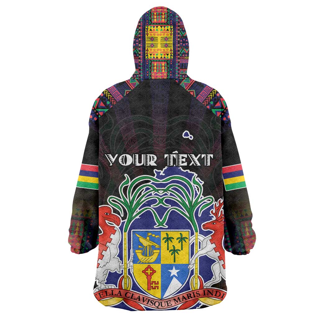 Personalized Mauritius Roots Kid Wearable Blanket Hoodie African Pride in Fingerprint and Tribal Colors