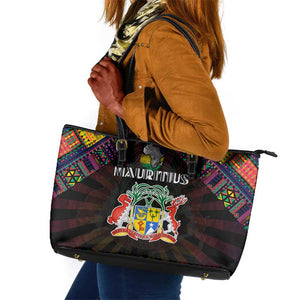 Mauritius Roots Leather Tote Bag African Pride in Fingerprint and Tribal Colors