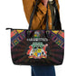 Mauritius Roots Leather Tote Bag African Pride in Fingerprint and Tribal Colors