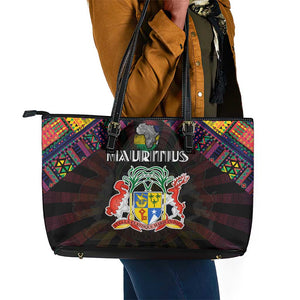 Mauritius Roots Leather Tote Bag African Pride in Fingerprint and Tribal Colors