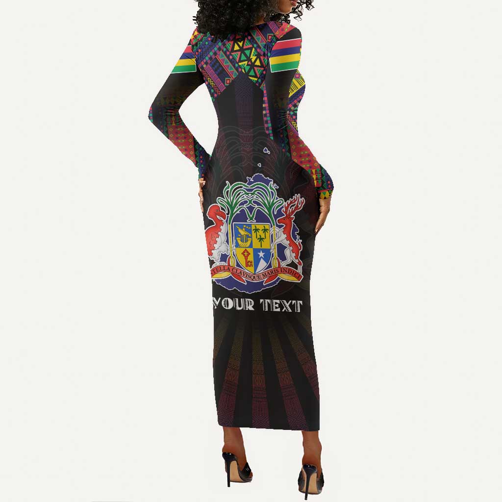 Personalized Mauritius Roots Long Sleeve Bodycon Dress African Pride in Fingerprint and Tribal Colors