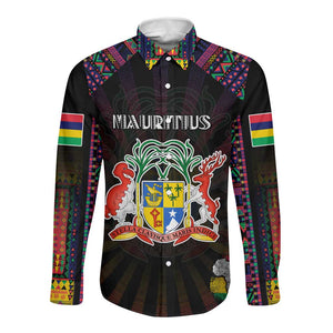 Personalized Mauritius Roots Long Sleeve Button Shirt African Pride in Fingerprint and Tribal Colors