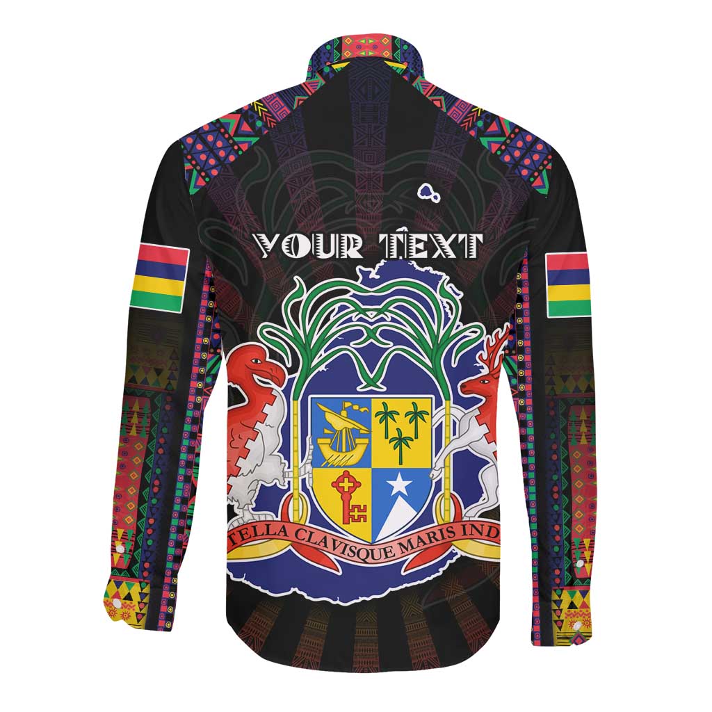 Personalized Mauritius Roots Long Sleeve Button Shirt African Pride in Fingerprint and Tribal Colors