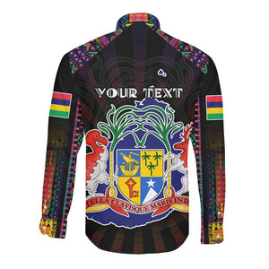 Personalized Mauritius Roots Long Sleeve Button Shirt African Pride in Fingerprint and Tribal Colors