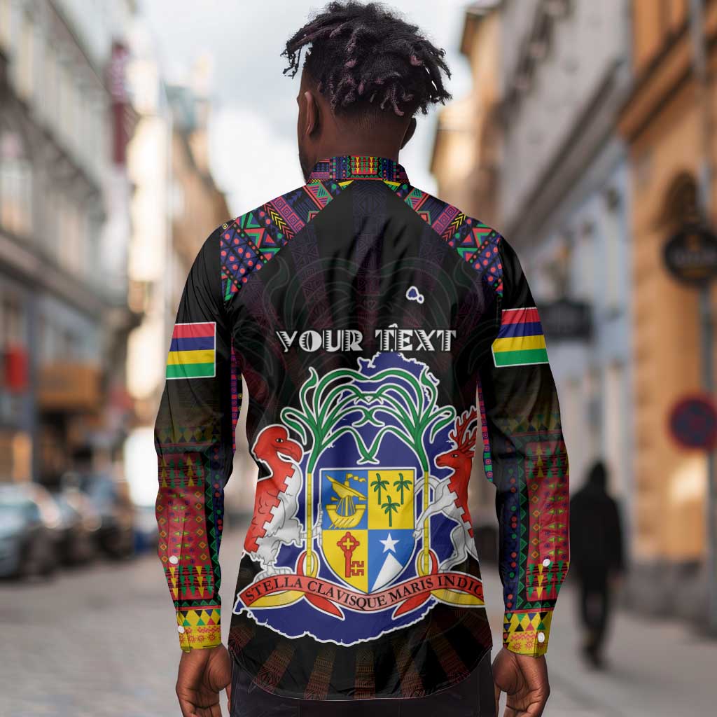 Personalized Mauritius Roots Long Sleeve Button Shirt African Pride in Fingerprint and Tribal Colors