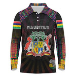 Personalized Mauritius Roots Long Sleeve Polo Shirt African Pride in Fingerprint and Tribal Colors