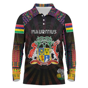 Personalized Mauritius Roots Long Sleeve Polo Shirt African Pride in Fingerprint and Tribal Colors