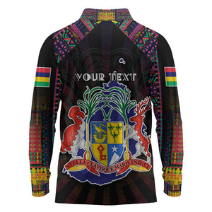 Personalized Mauritius Roots Long Sleeve Polo Shirt African Pride in Fingerprint and Tribal Colors