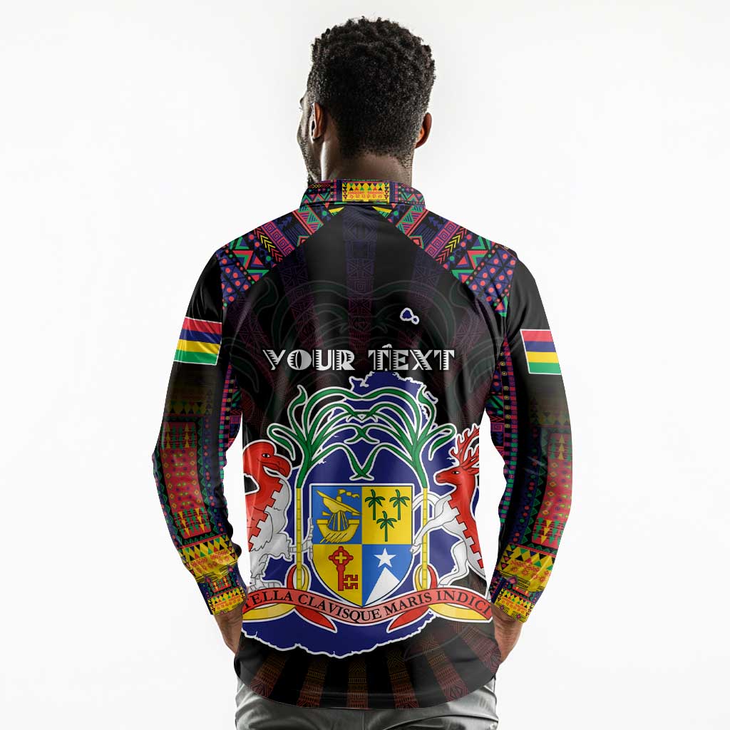 Personalized Mauritius Roots Long Sleeve Polo Shirt African Pride in Fingerprint and Tribal Colors