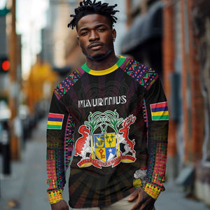 Personalized Mauritius Roots Long Sleeve Shirt African Pride in Fingerprint and Tribal Colors