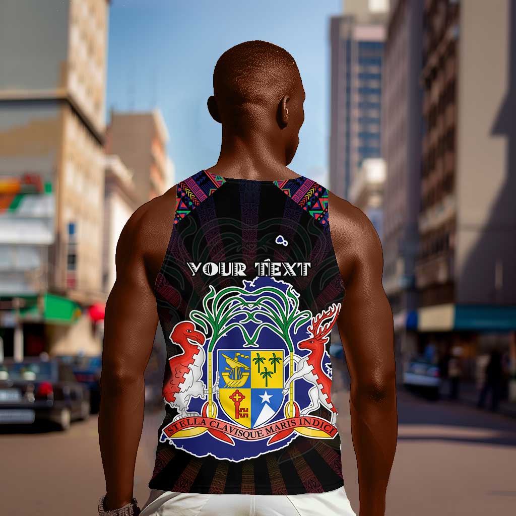 Personalized Mauritius Roots Men Tank Top African Pride in Fingerprint and Tribal Colors