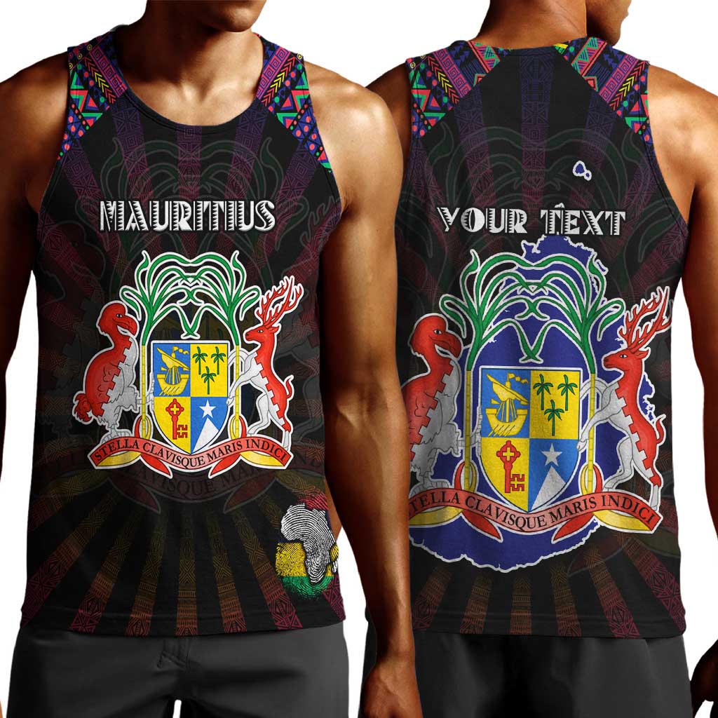 Personalized Mauritius Roots Men Tank Top African Pride in Fingerprint and Tribal Colors