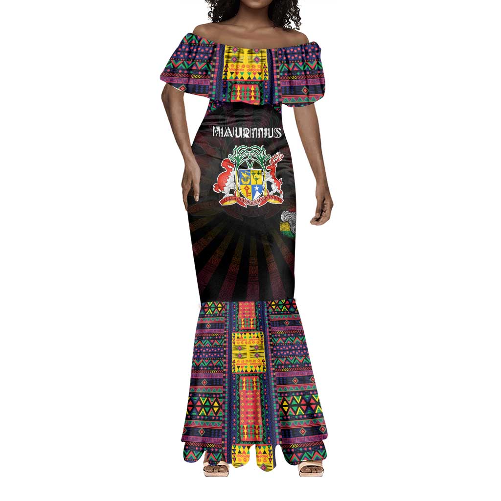 Personalized Mauritius Roots Mermaid Dress African Pride in Fingerprint and Tribal Colors