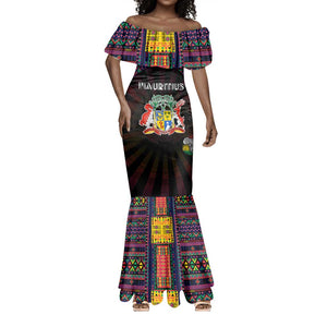 Personalized Mauritius Roots Mermaid Dress African Pride in Fingerprint and Tribal Colors
