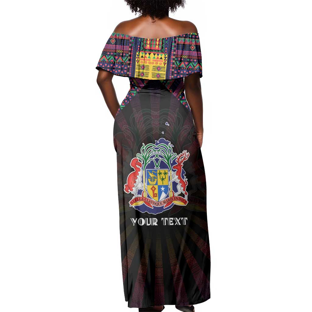 Personalized Mauritius Roots Off Shoulder Maxi Dress African Pride in Fingerprint and Tribal Colors