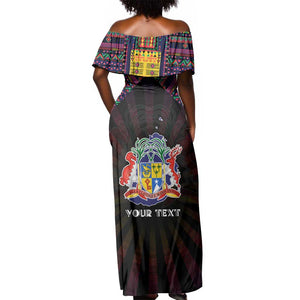 Personalized Mauritius Roots Off Shoulder Maxi Dress African Pride in Fingerprint and Tribal Colors