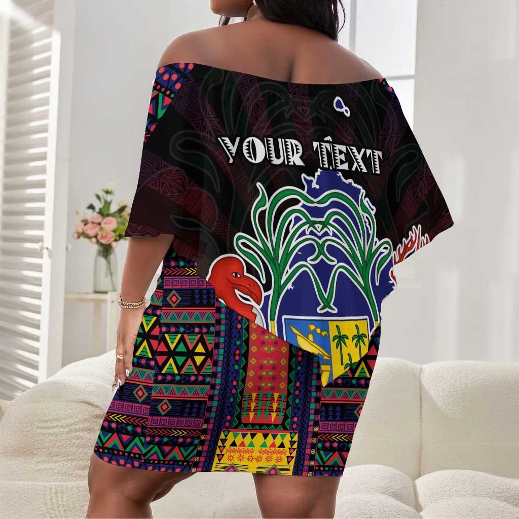 Personalized Mauritius Roots Off Shoulder Short Dress African Pride in Fingerprint and Tribal Colors