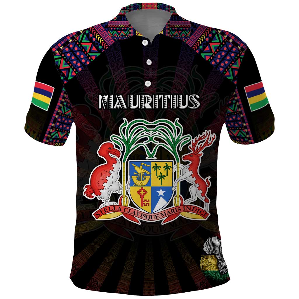 Personalized Mauritius Roots Polo Shirt African Pride in Fingerprint and Tribal Colors