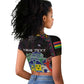 Personalized Mauritius Roots Raglan Cropped T shirt African Pride in Fingerprint and Tribal Colors