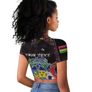 Personalized Mauritius Roots Raglan Cropped T shirt African Pride in Fingerprint and Tribal Colors