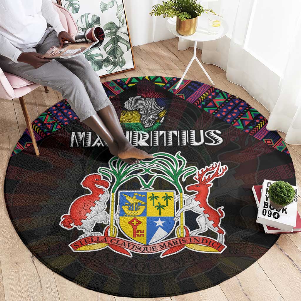 Mauritius Roots Round Carpet African Pride in Fingerprint and Tribal Colors