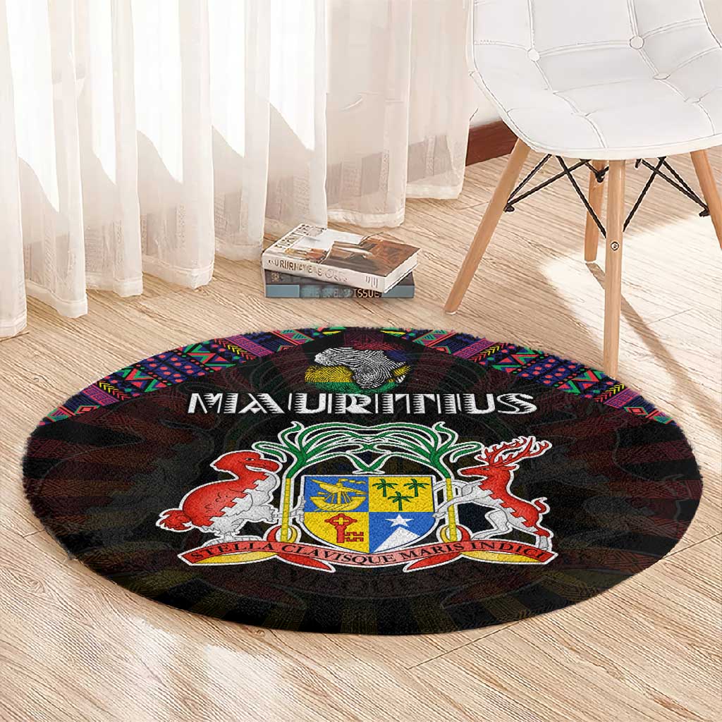 Mauritius Roots Round Carpet African Pride in Fingerprint and Tribal Colors