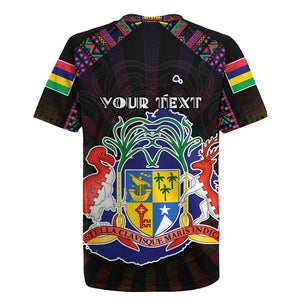 Personalized Mauritius Roots Rugby Jersey African Pride in Fingerprint and Tribal Colors