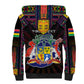 Personalized Mauritius Roots Sherpa Hoodie African Pride in Fingerprint and Tribal Colors