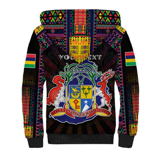 Personalized Mauritius Roots Sherpa Hoodie African Pride in Fingerprint and Tribal Colors
