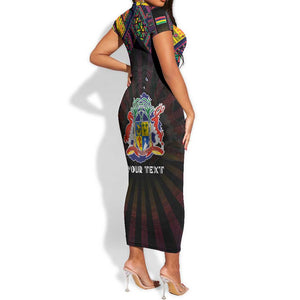 Personalized Mauritius Roots Short Sleeve Bodycon Dress African Pride in Fingerprint and Tribal Colors
