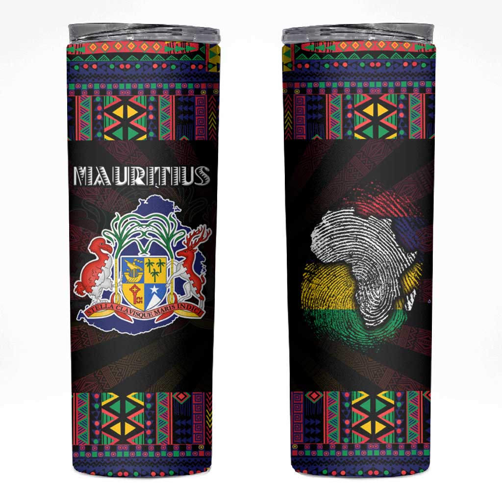 Mauritius Roots Skinny Tumbler African Pride in Fingerprint and Tribal Colors