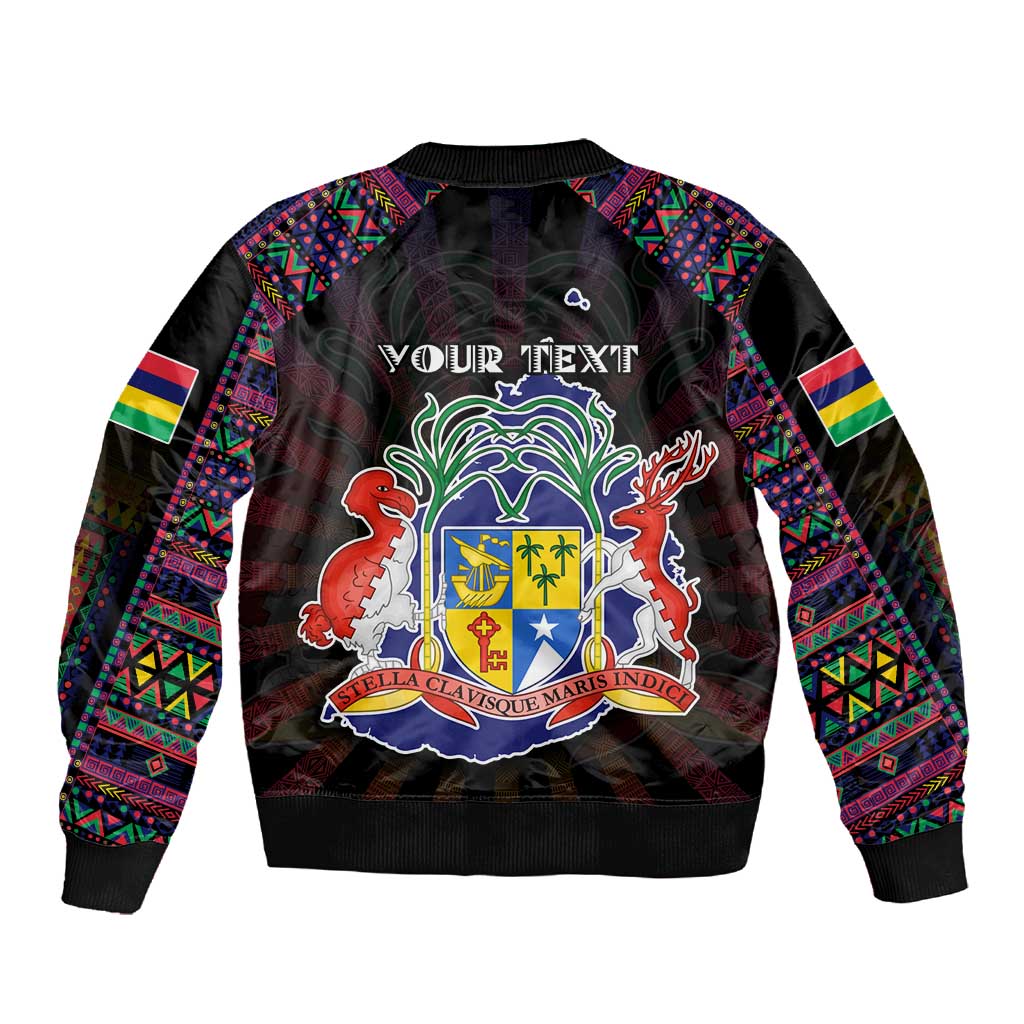Personalized Mauritius Roots Sleeve Zip Bomber Jacket African Pride in Fingerprint and Tribal Colors