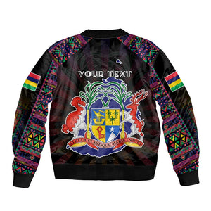Personalized Mauritius Roots Sleeve Zip Bomber Jacket African Pride in Fingerprint and Tribal Colors