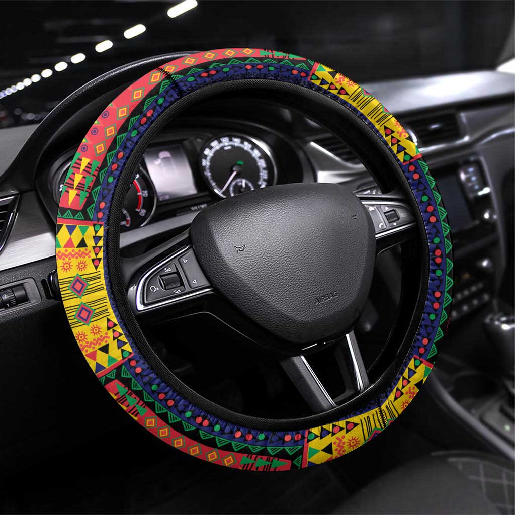 Mauritius Roots Steering Wheel Cover African Pride in Fingerprint and Tribal Colors