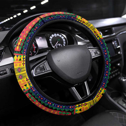 Mauritius Roots Steering Wheel Cover African Pride in Fingerprint and Tribal Colors