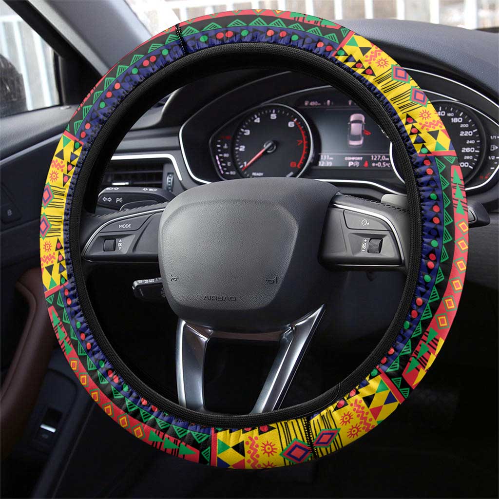 Mauritius Roots Steering Wheel Cover African Pride in Fingerprint and Tribal Colors