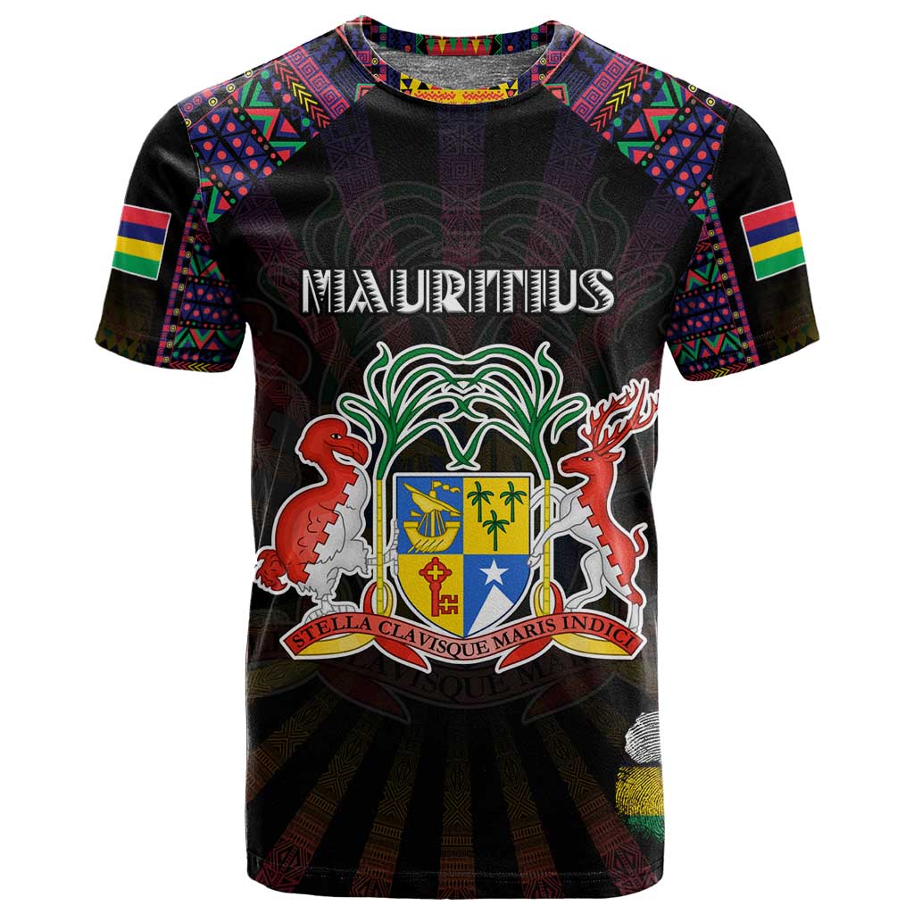 Personalized Mauritius Roots T shirt African Pride in Fingerprint and Tribal Colors