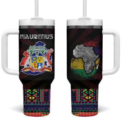 Mauritius Roots Tumbler With Handle African Pride in Fingerprint and Tribal Colors