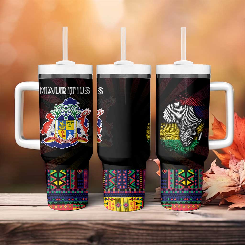Mauritius Roots Tumbler With Handle African Pride in Fingerprint and Tribal Colors