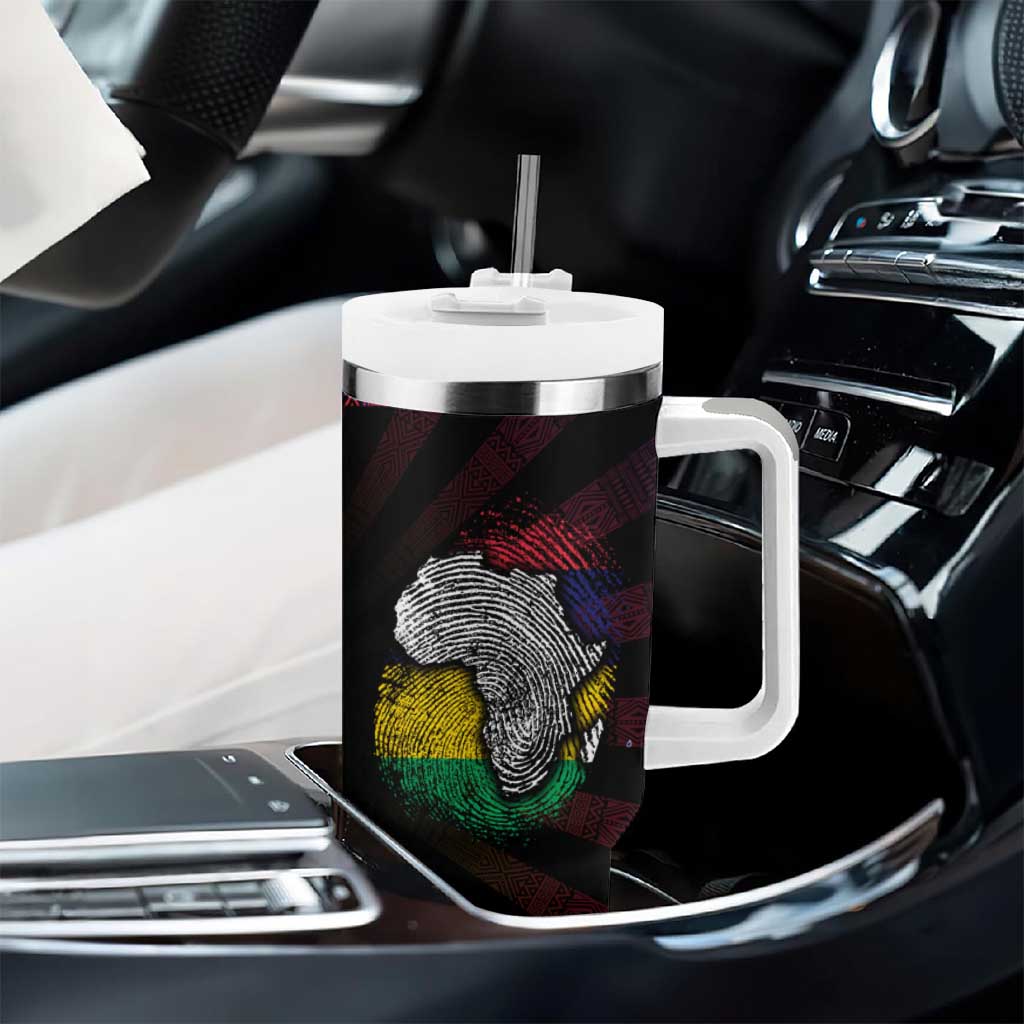Mauritius Roots Tumbler With Handle African Pride in Fingerprint and Tribal Colors
