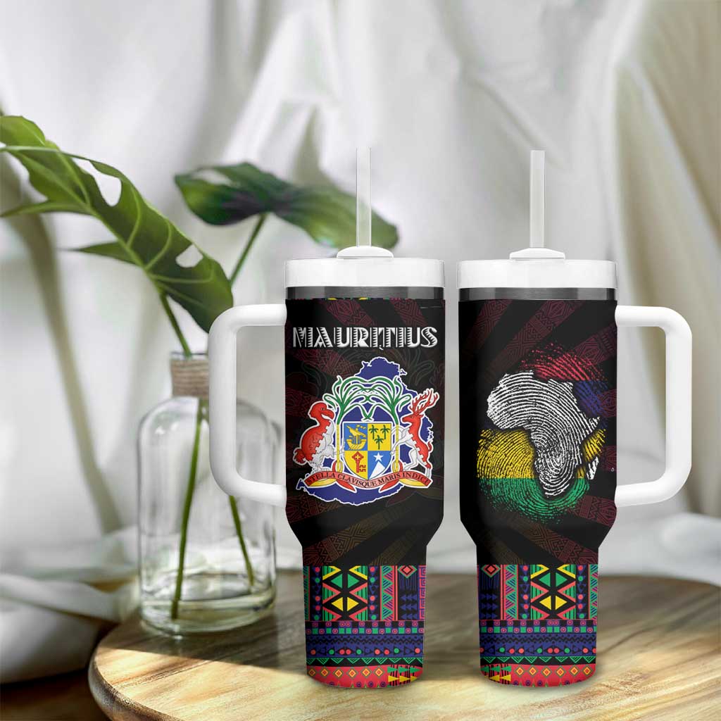 Mauritius Roots Tumbler With Handle African Pride in Fingerprint and Tribal Colors