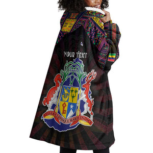 Personalized Mauritius Roots Wearable Blanket Hoodie African Pride in Fingerprint and Tribal Colors
