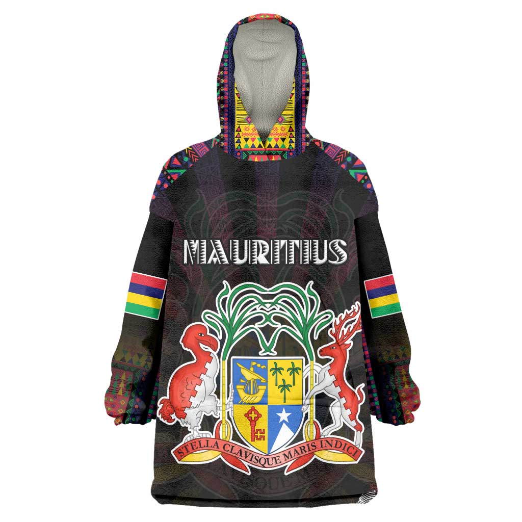 Personalized Mauritius Roots Wearable Blanket Hoodie African Pride in Fingerprint and Tribal Colors