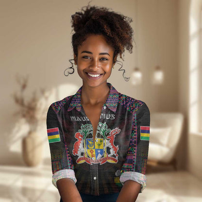 Personalized Mauritius Roots Women Casual Shirt African Pride in Fingerprint and Tribal Colors
